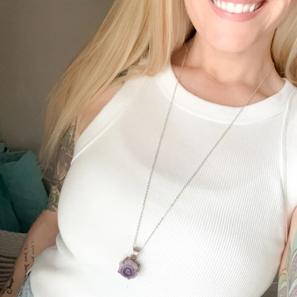 Purple Solar Quartz Silver Necklace
